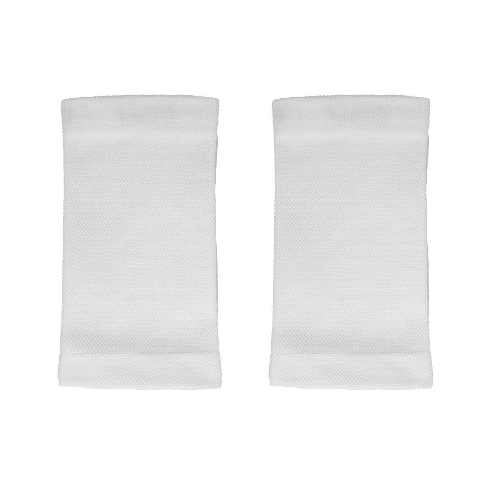 Pair of white compression wrist support sleeves with seamless mesh construction displayed flat against white background