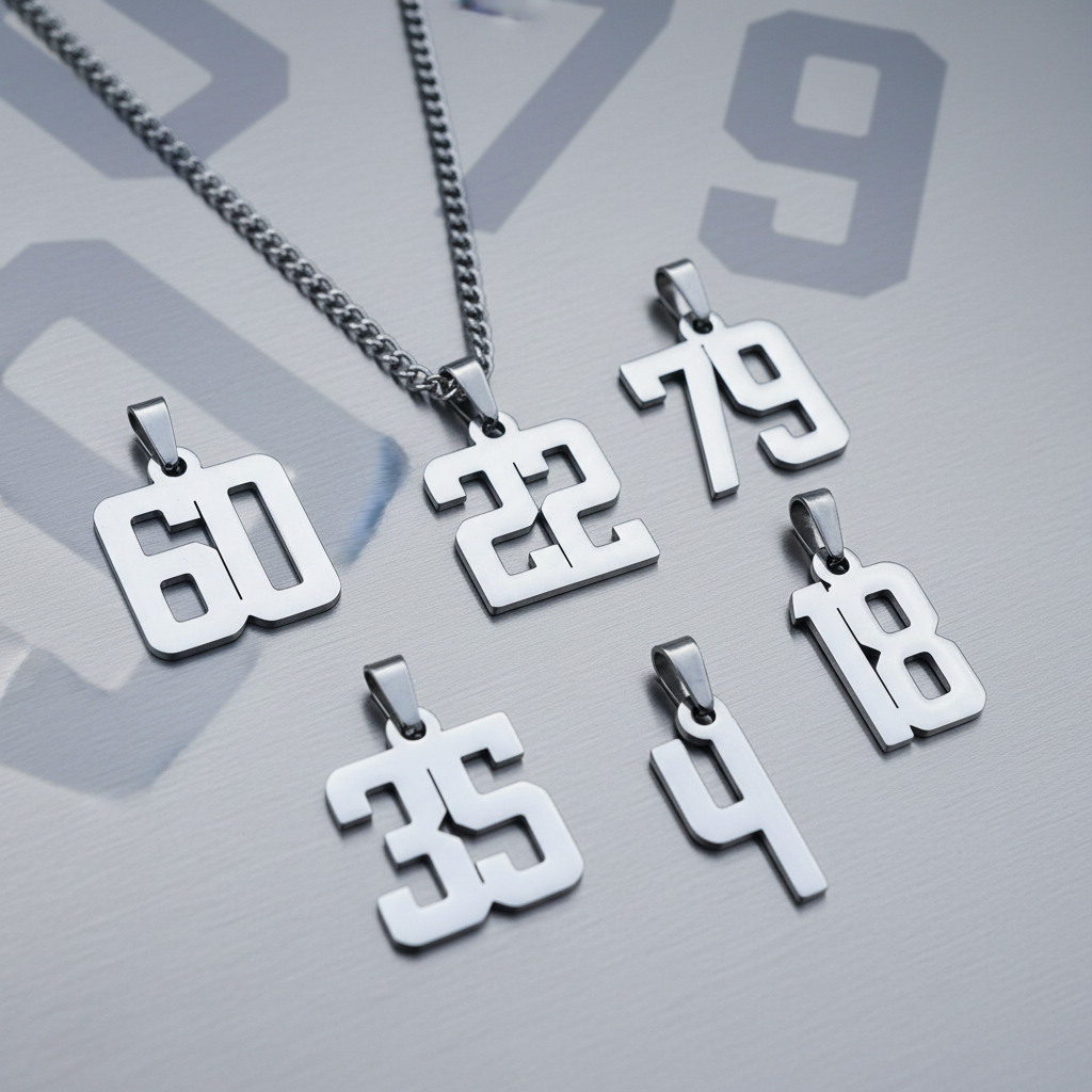 Stainless Steel Number Pendant Necklace - Baseball Jersey Style Chain, Unisex