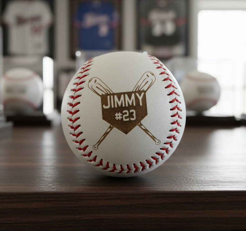 personalized baseball with name and number on home plate