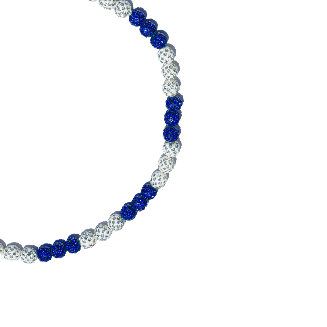 White and blue iced out baseball bead necklace for players and fans