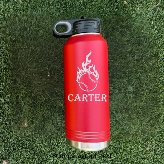 Fiery Baseball Water Bottle