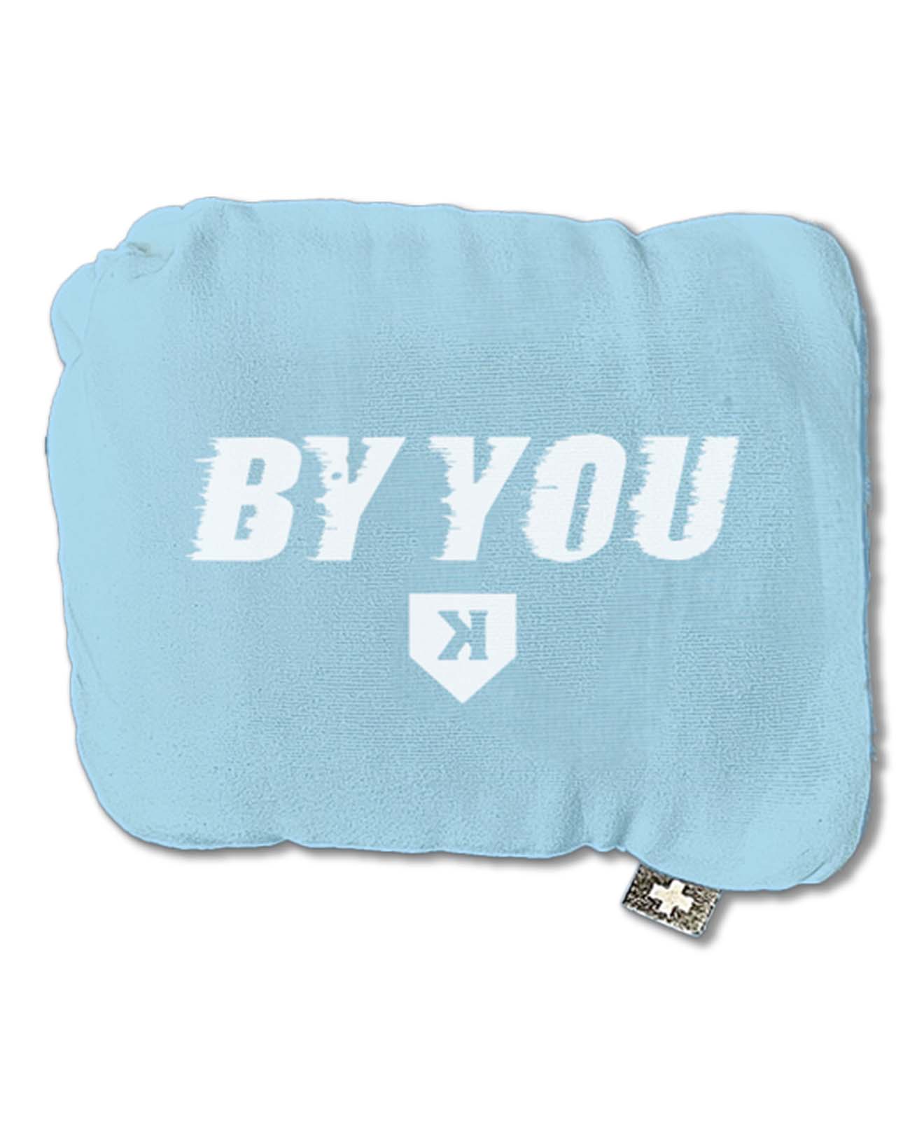 Light blue rosin bag with white "BY YOU" text and Pitchers Only logo printed on front, displayed flat with storage pouch tag visible at corner