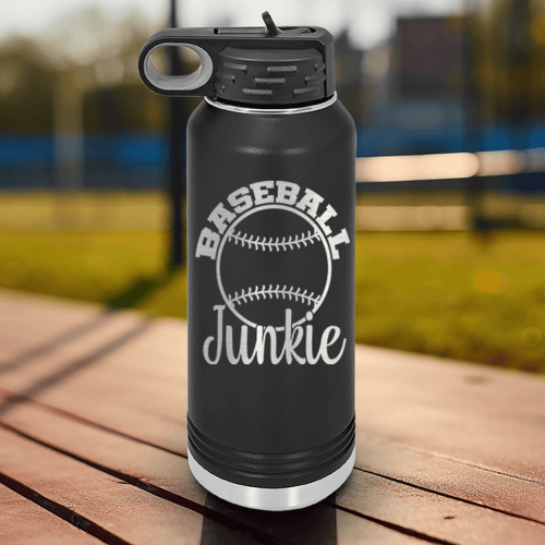 Black Baseball Water Bottle With Addicted To The Diamond Design