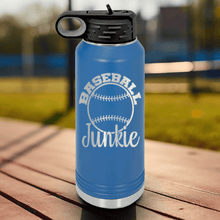 Load image into Gallery viewer, Blue Baseball Water Bottle With Addicted To The Diamond Design
