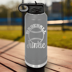Grey Baseball Water Bottle With Addicted To The Diamond Design