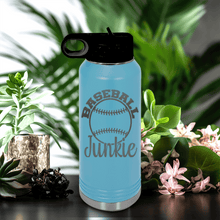 Load image into Gallery viewer, Light Blue Baseball Water Bottle With Addicted To The Diamond Design
