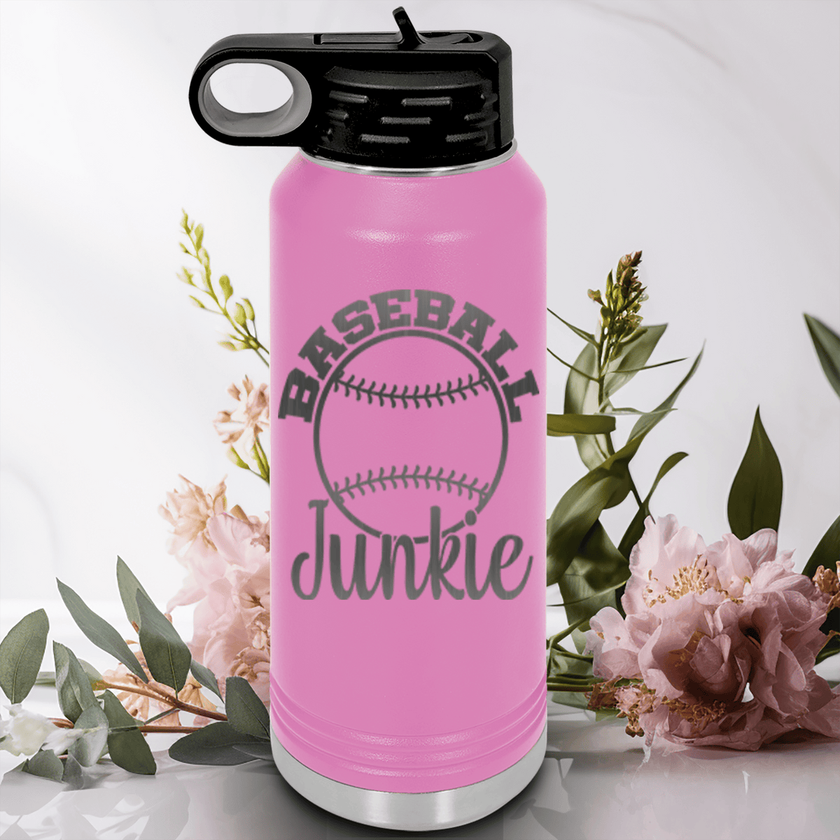 Light Purple Baseball Water Bottle With Addicted To The Diamond Design