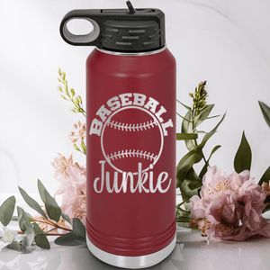 Maroon Baseball Water Bottle With Addicted To The Diamond Design