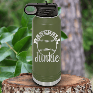 Military Green Baseball Water Bottle With Addicted To The Diamond Design