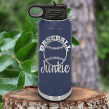 Load image into Gallery viewer, Navy Baseball Water Bottle With Addicted To The Diamond Design
