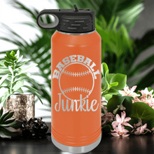 Load image into Gallery viewer, Orange Baseball Water Bottle With Addicted To The Diamond Design
