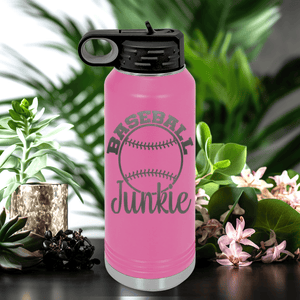 Pink Baseball Water Bottle With Addicted To The Diamond Design