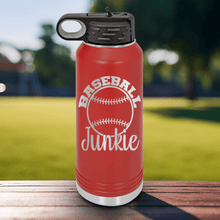 Load image into Gallery viewer, Red Baseball Water Bottle With Addicted To The Diamond Design

