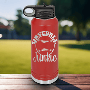 Red Baseball Water Bottle With Addicted To The Diamond Design