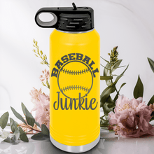Load image into Gallery viewer, Yellow Baseball Water Bottle With Addicted To The Diamond Design
