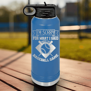 Blue Baseball Water Bottle With Baseball Game Day Regrets Design