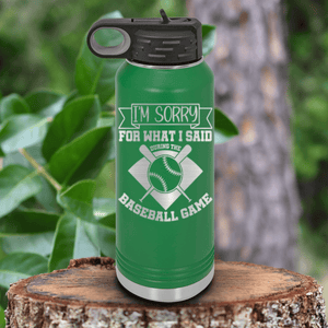 Green Baseball Water Bottle With Baseball Game Day Regrets Design