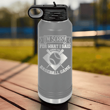 Load image into Gallery viewer, Grey Baseball Water Bottle With Baseball Game Day Regrets Design

