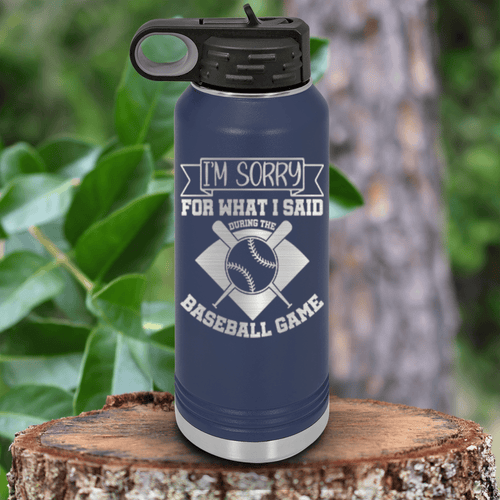 Navy Baseball Water Bottle With Baseball Game Day Regrets Design