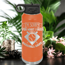 Load image into Gallery viewer, Orange Baseball Water Bottle With Baseball Game Day Regrets Design
