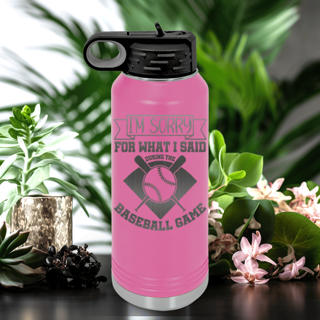 Pink Baseball Water Bottle With Baseball Game Day Regrets Design