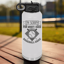 Load image into Gallery viewer, White Baseball Water Bottle With Baseball Game Day Regrets Design
