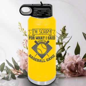 Yellow Baseball Water Bottle With Baseball Game Day Regrets Design