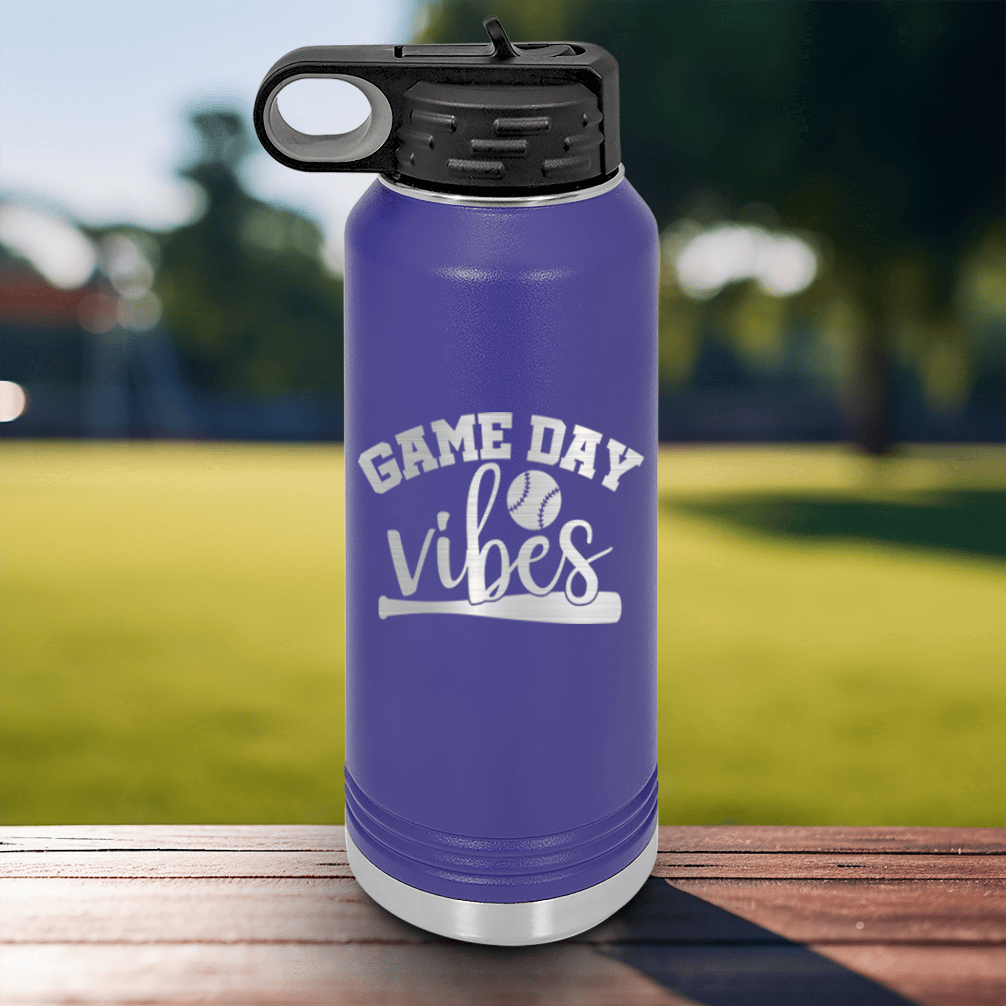 Purple Baseball Water Bottle With Baseball Mood Design