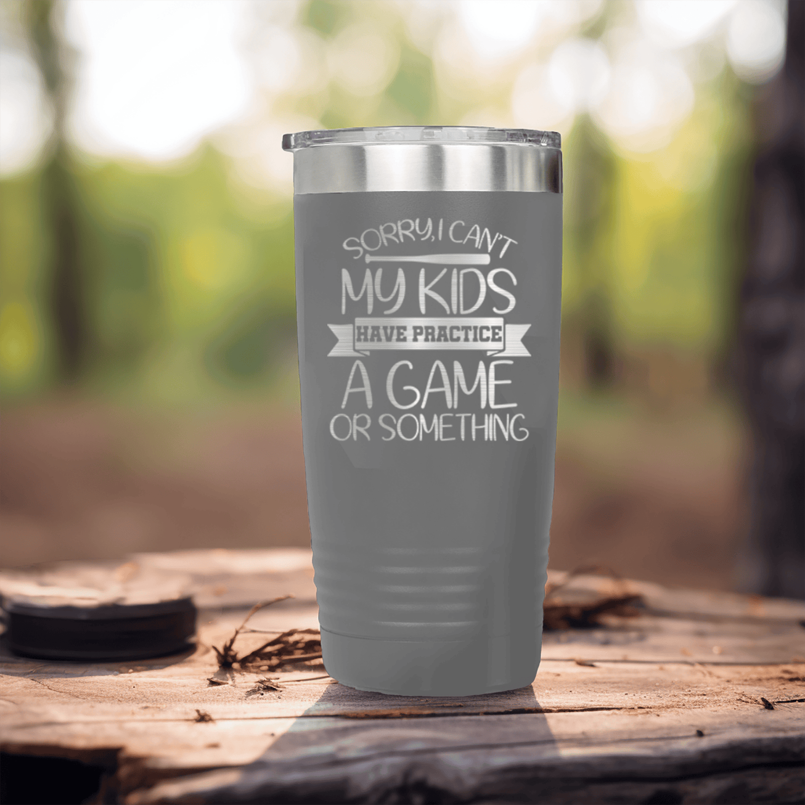 Grey baseball tumbler Busy Ballpark Nights