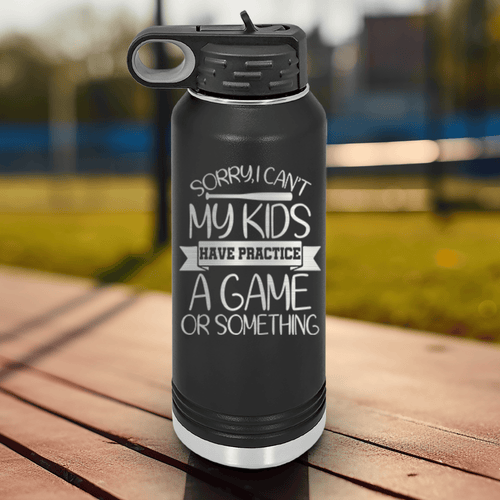 Black Baseball Water Bottle With Busy Ballpark Nights Design