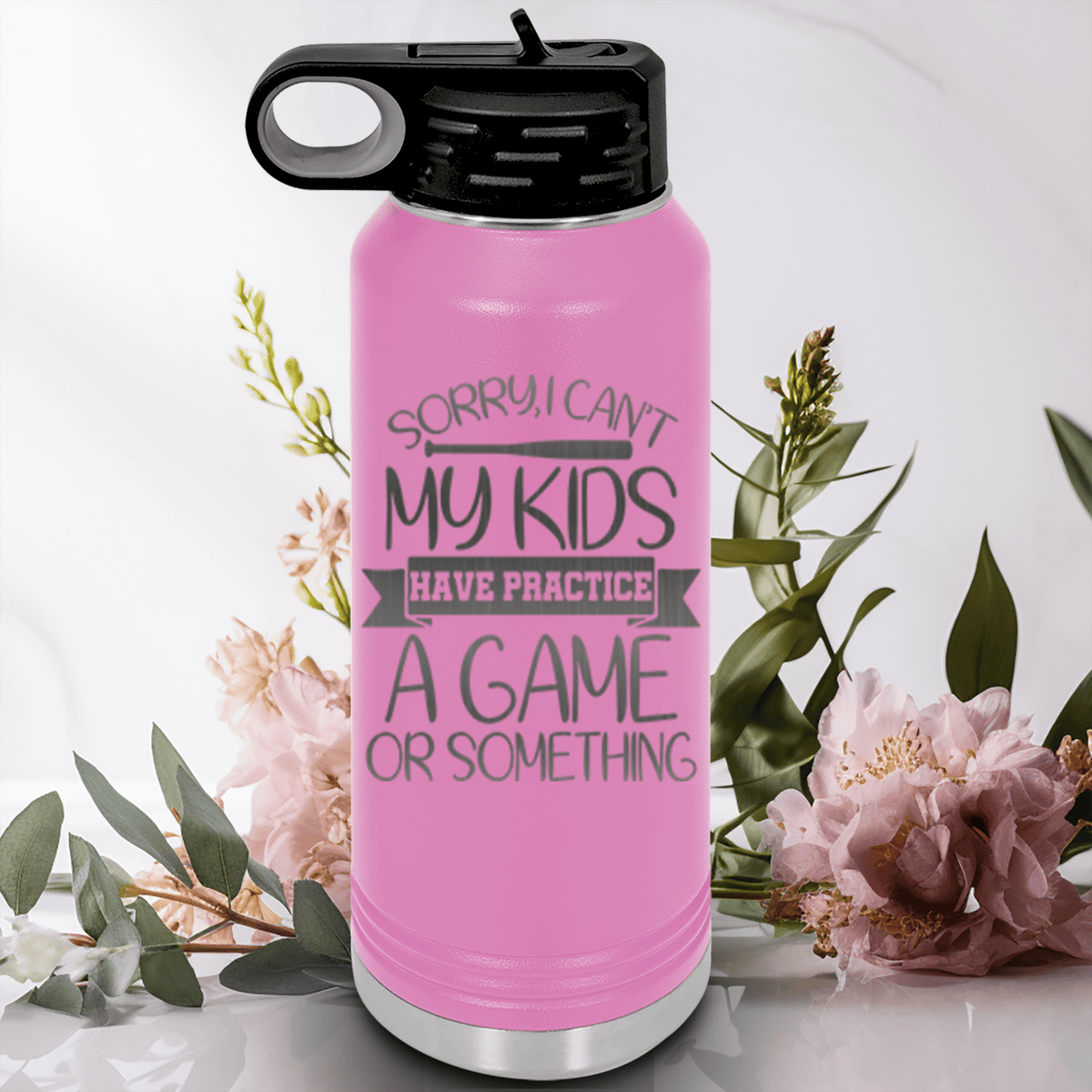Light Purple Baseball Water Bottle With Busy Ballpark Nights Design