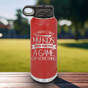 Red Baseball Water Bottle With Busy Ballpark Nights Design