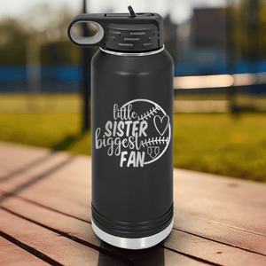 Black Baseball Water Bottle With Cheering From The Sidelines Sister Design