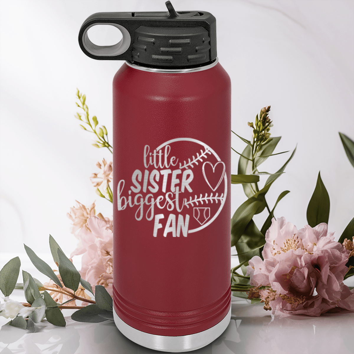 Maroon Baseball Water Bottle With Cheering From The Sidelines Sister Design