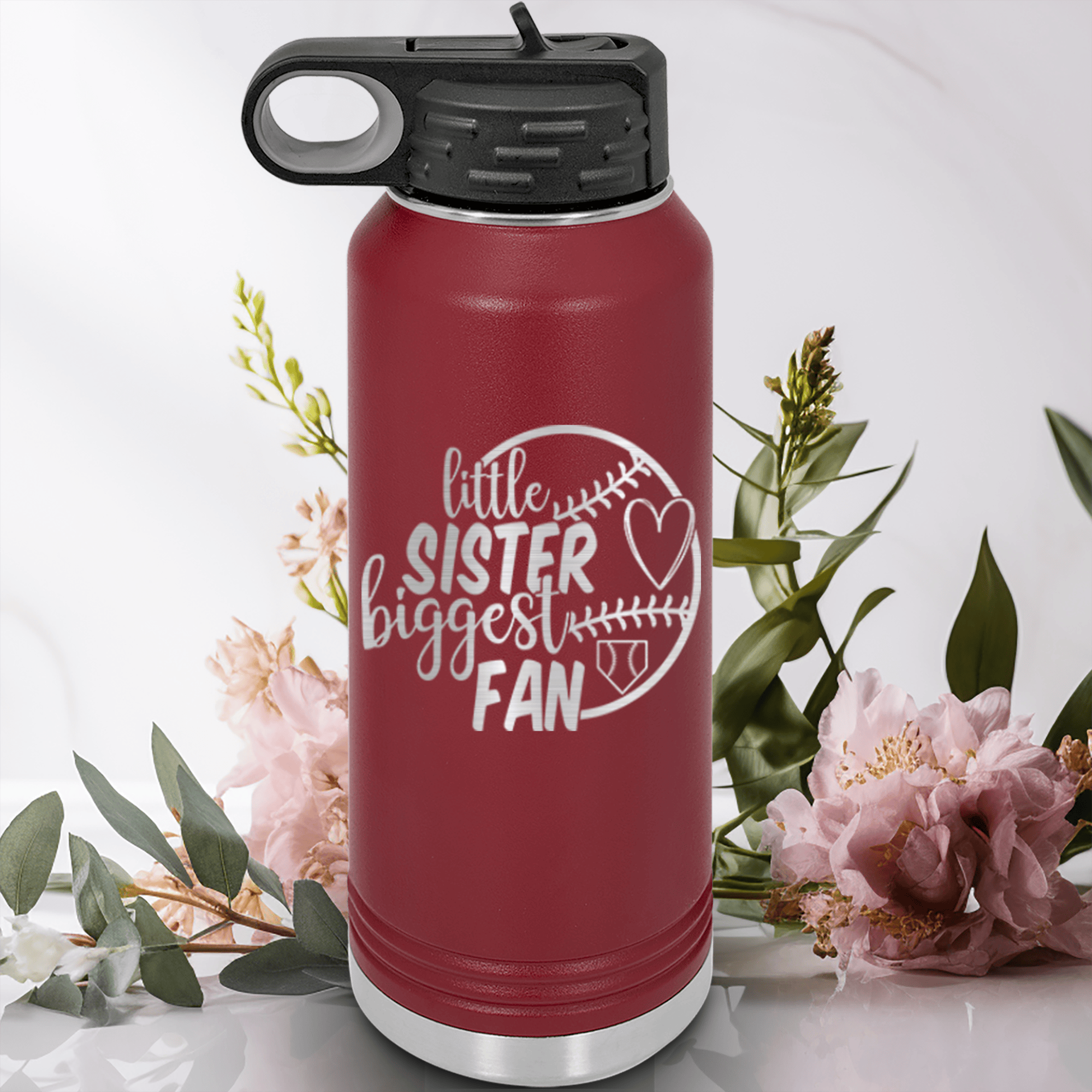 Maroon Baseball Water Bottle With Cheering From The Sidelines Sister Design