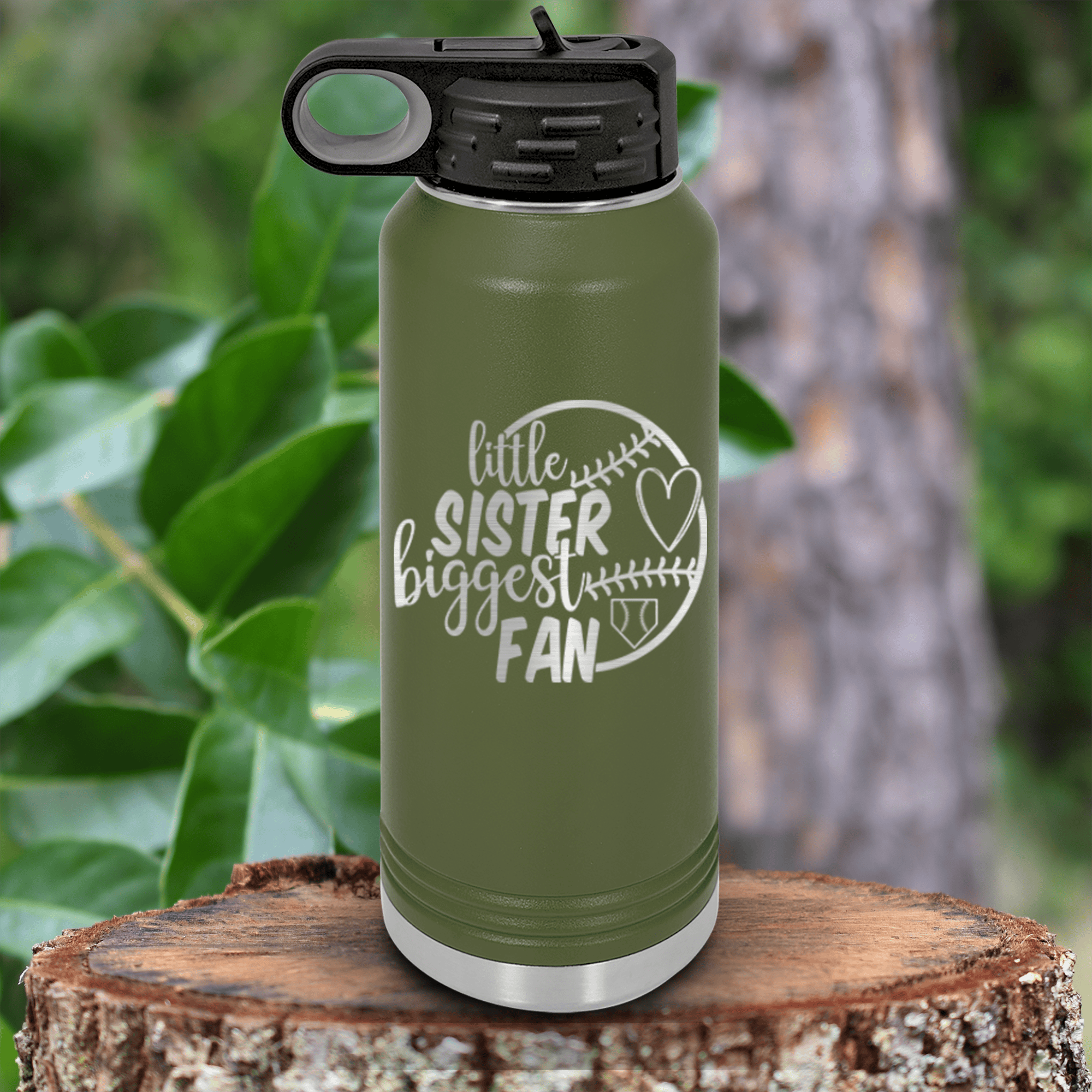 Military Green Baseball Water Bottle With Cheering From The Sidelines Sister Design
