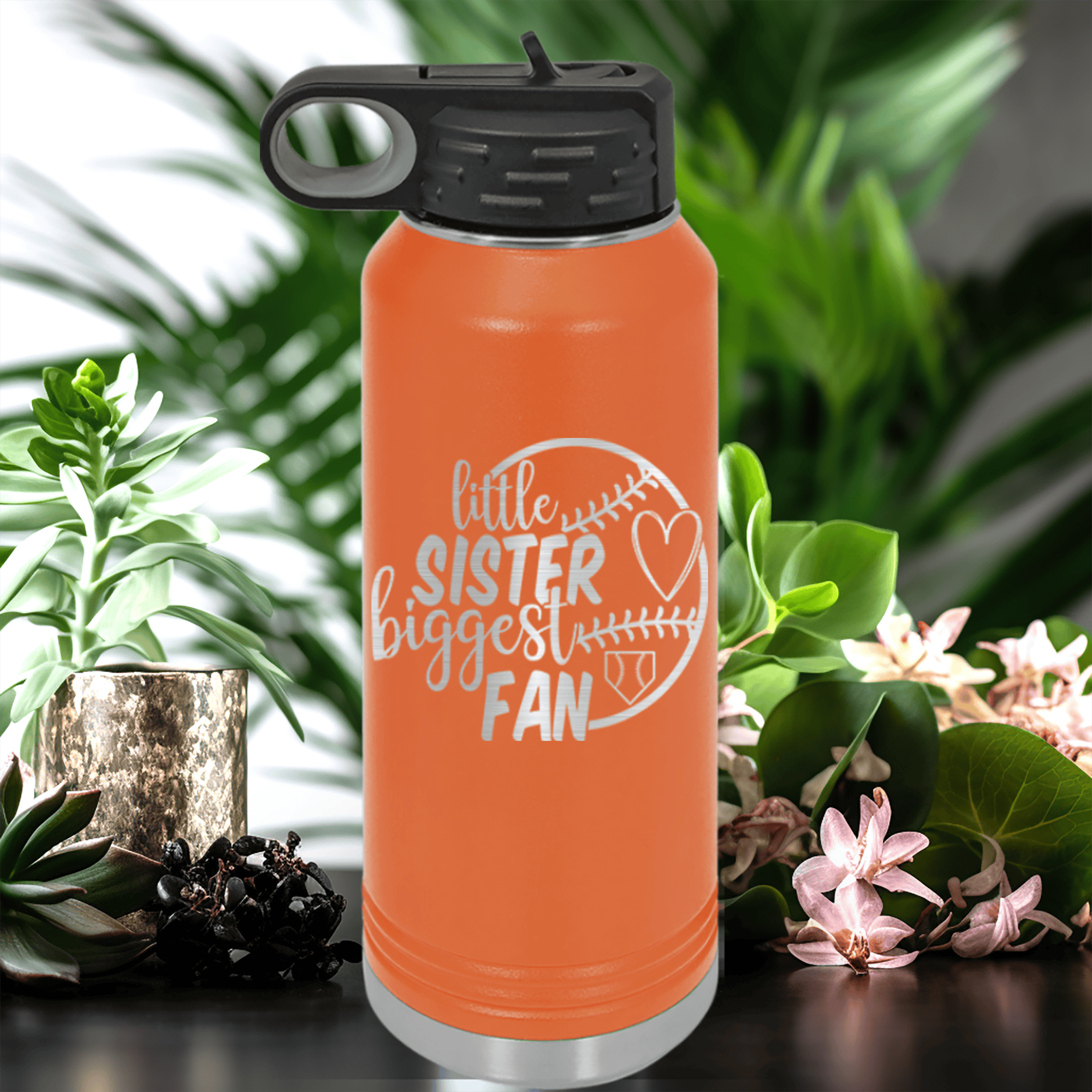 Orange Baseball Water Bottle With Cheering From The Sidelines Sister Design