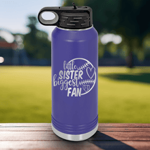 Load image into Gallery viewer, Purple Baseball Water Bottle With Cheering From The Sidelines Sister Design
