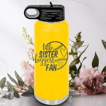 Load image into Gallery viewer, Yellow Baseball Water Bottle With Cheering From The Sidelines Sister Design
