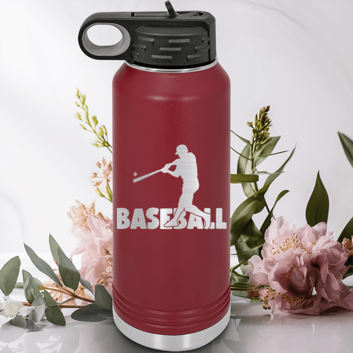 Maroon Baseball Water Bottle With Diamond Prodigy Design