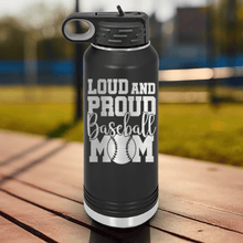 Load image into Gallery viewer, Black Baseball Water Bottle With Echoing Cheers From The Diamond Design
