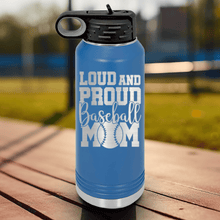 Load image into Gallery viewer, Blue Baseball Water Bottle With Echoing Cheers From The Diamond Design
