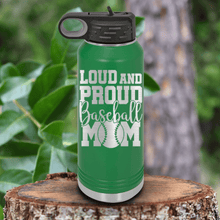 Load image into Gallery viewer, Green Baseball Water Bottle With Echoing Cheers From The Diamond Design
