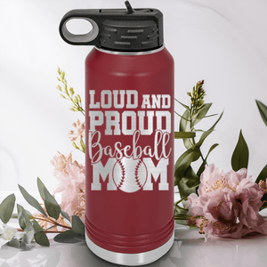 Maroon Baseball Water Bottle With Echoing Cheers From The Diamond Design