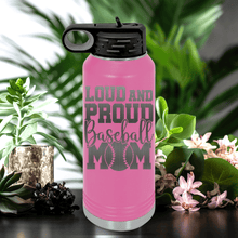 Load image into Gallery viewer, Pink Baseball Water Bottle With Echoing Cheers From The Diamond Design
