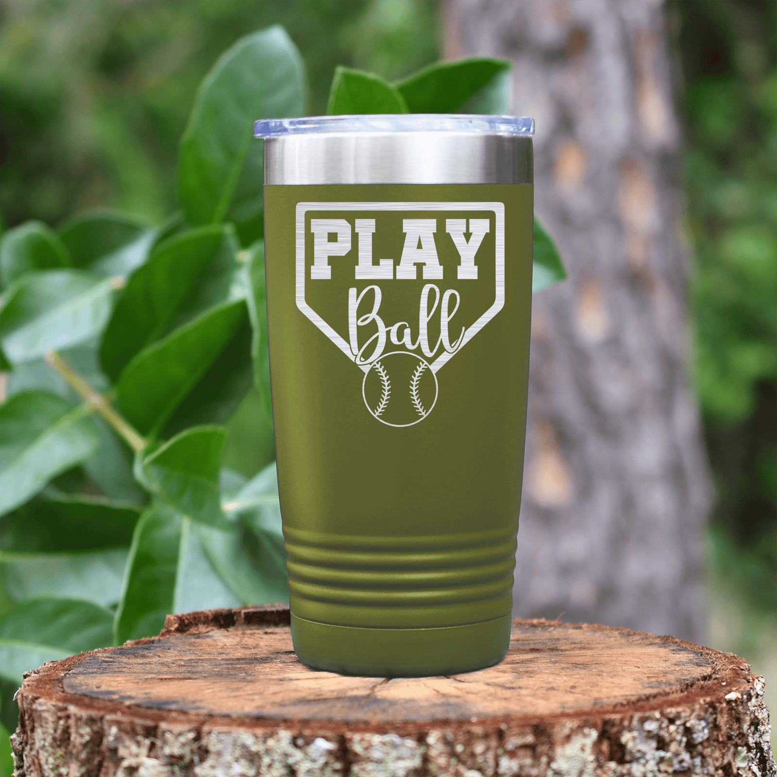 Military Green baseball tumbler Its Game Time