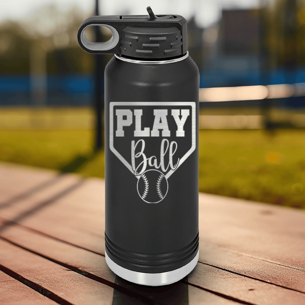 Black Baseball Water Bottle With Its Game Time Design