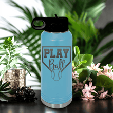 Load image into Gallery viewer, Light Blue Baseball Water Bottle With Its Game Time Design
