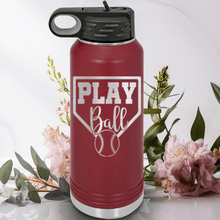 Load image into Gallery viewer, Maroon Baseball Water Bottle With Its Game Time Design
