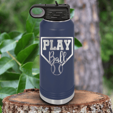 Load image into Gallery viewer, Navy Baseball Water Bottle With Its Game Time Design
